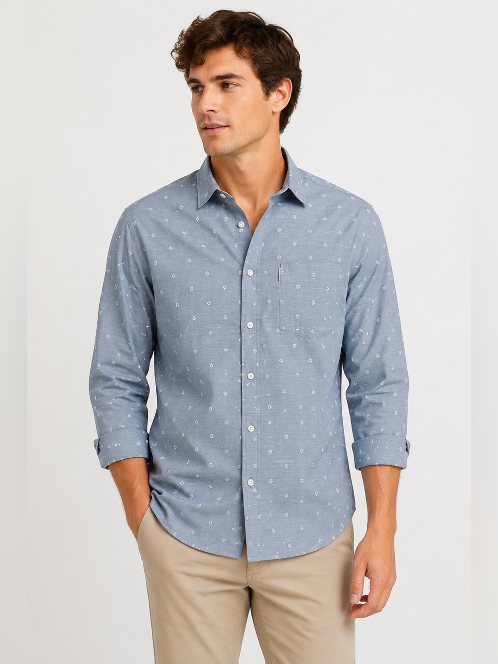 Original Penguin Blue Micro Print Button Down Shirt Men’s Medium Cotton Casual